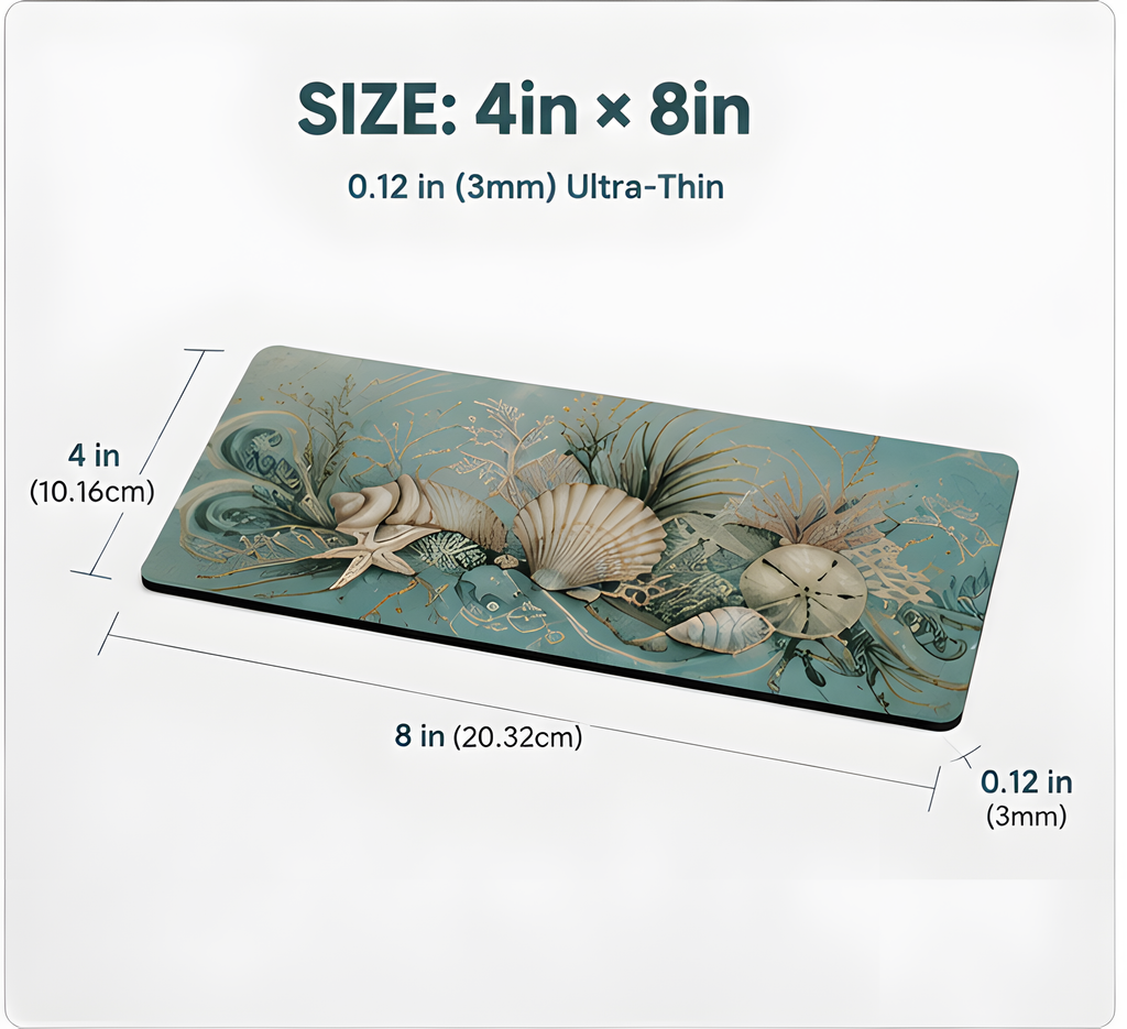 Coastal Shell 4 x 8 inch diatomite countertop mat, size and dimensions guide