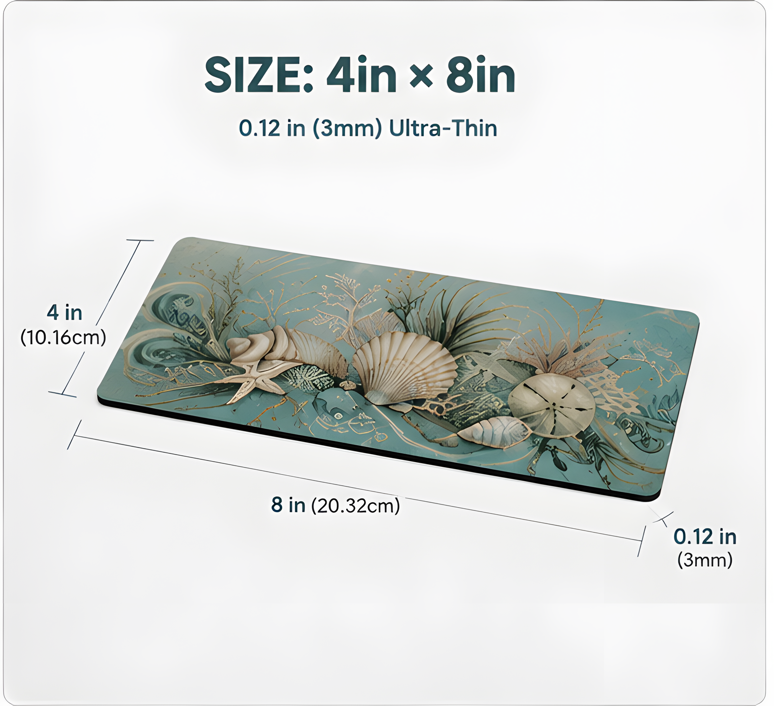 Coastal Shell 4 x 8 inch diatomite countertop mat, size and dimensions guide