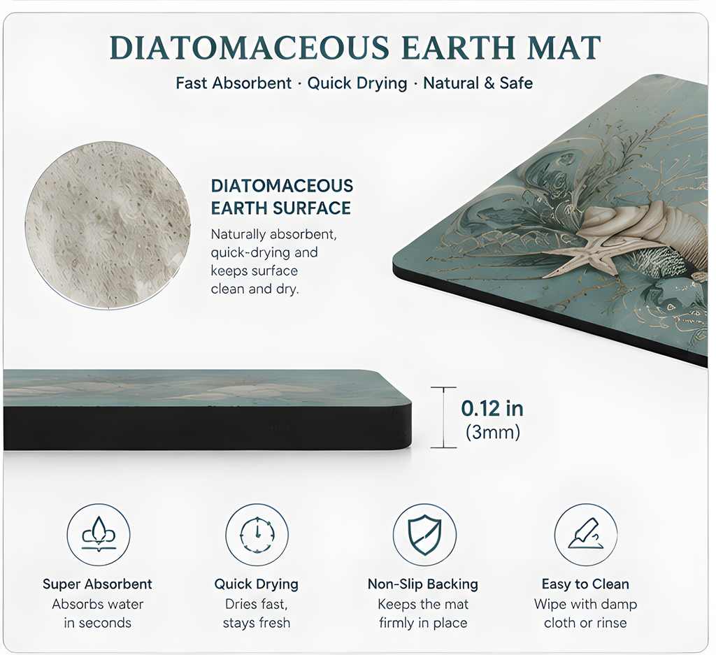 Coastal Shell 4 x 8 inch diatomite countertop mat, surface detail view