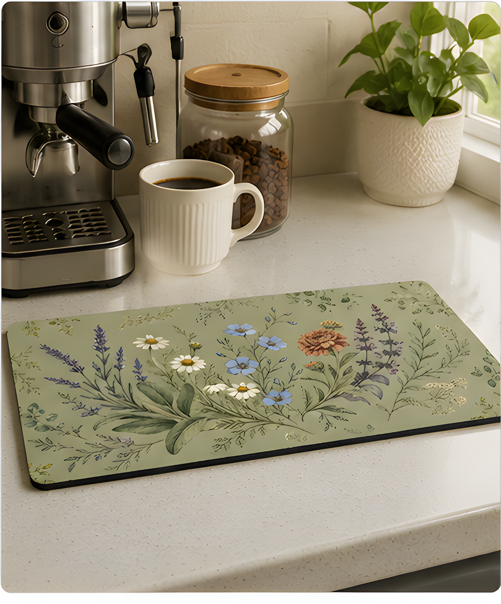 Cottage Herbarium 4 x 8 inch diatomite countertop mat, product effect view
