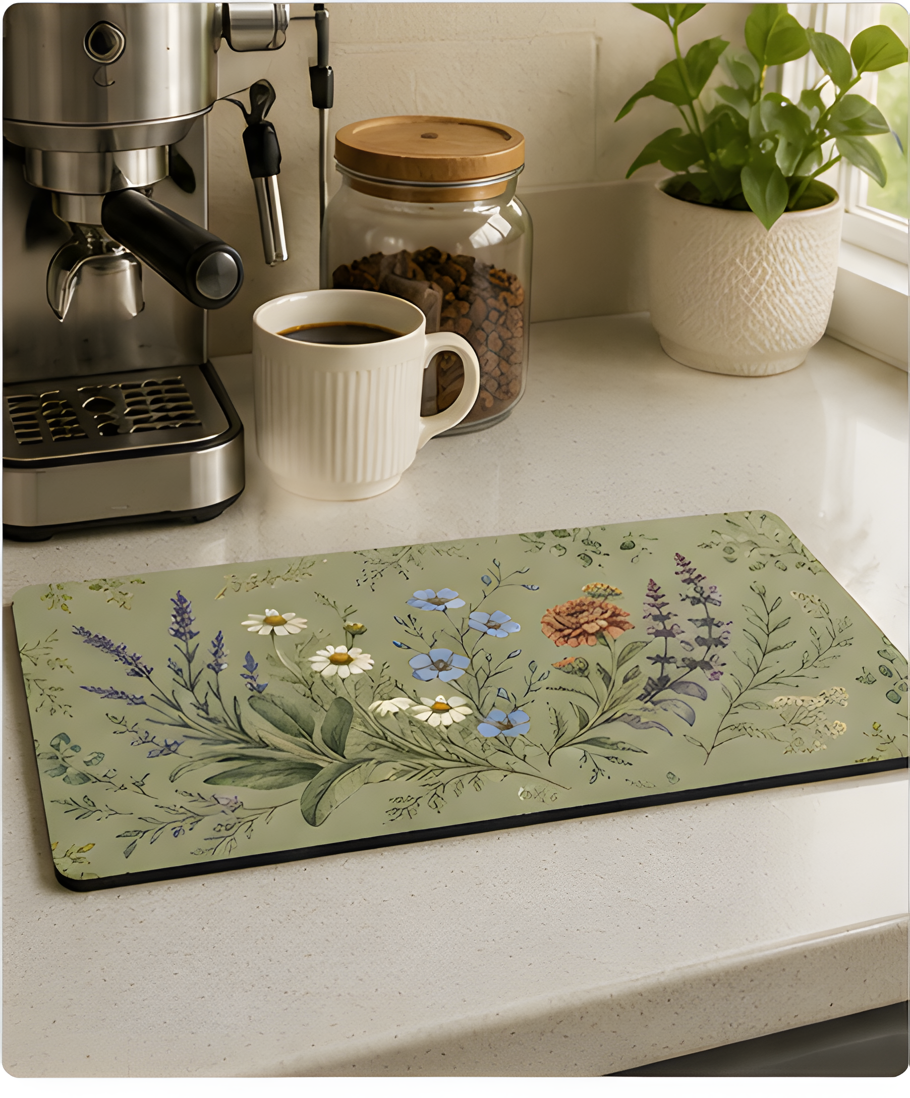 Cottage Herbarium 4 x 8 inch diatomite countertop mat, product effect view