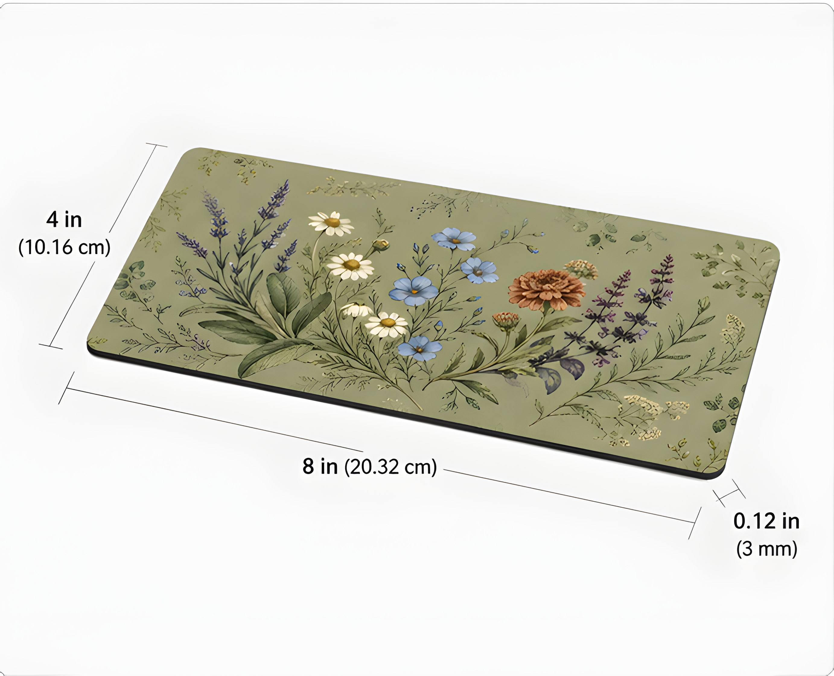 Cottage Herbarium 4 x 8 inch diatomite countertop mat, size and dimensions guide