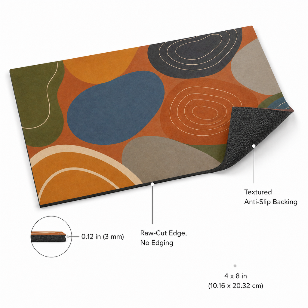Modern Pebble 4 x 8 inch diatomite countertop mat, edge and construction detail view