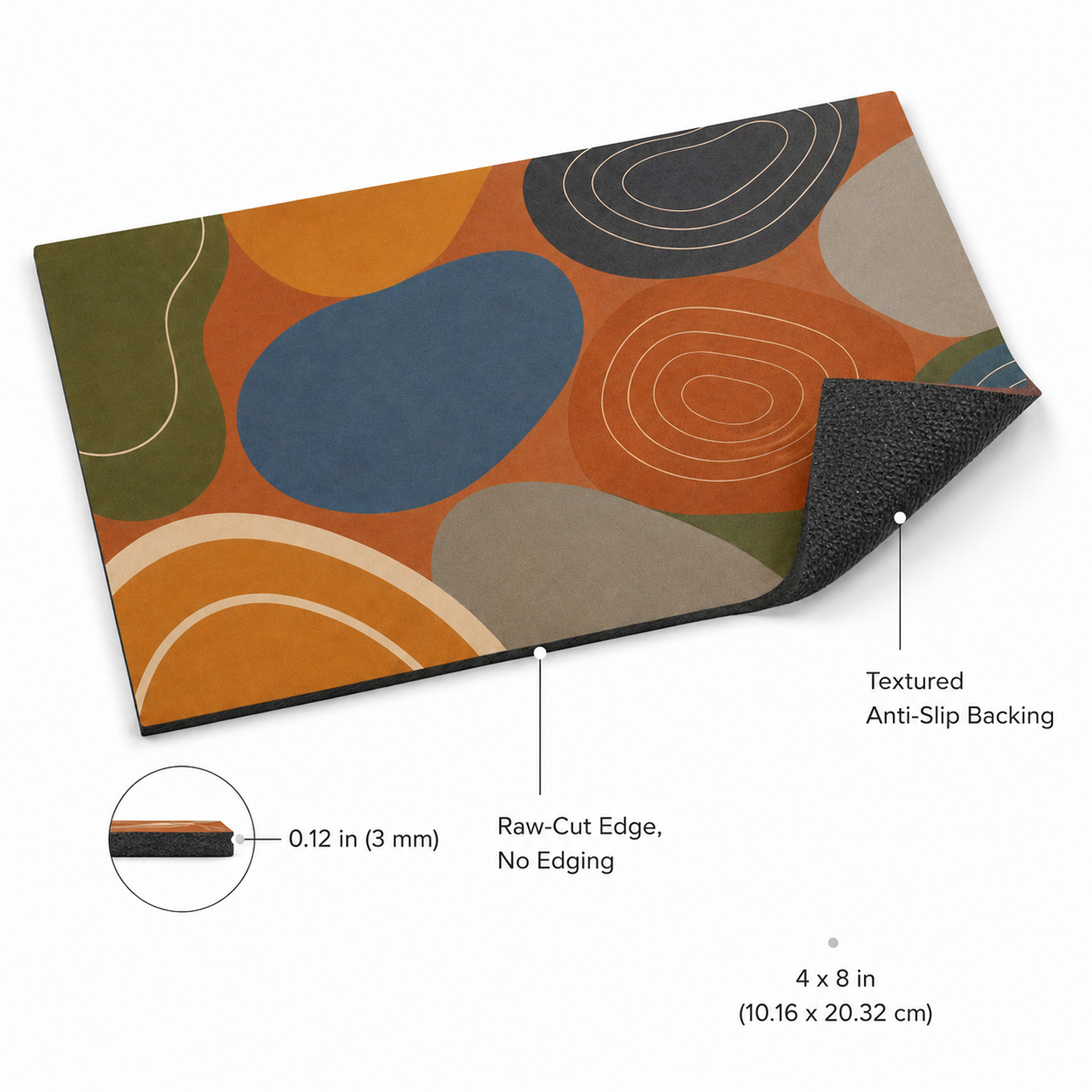 Modern Pebble 4 x 8 inch diatomite countertop mat, edge and construction detail view