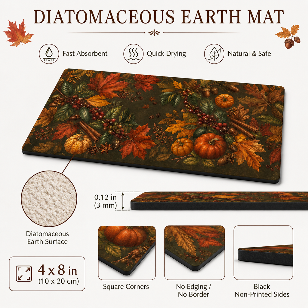 Harvest Garden 4 x 8 inch diatomite countertop mat, size and dimensions guide